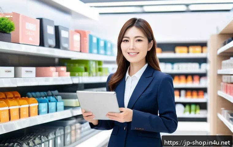 쇼핑매니저 이직 준비 과정 - A professional Japanese shopping mall manager in a modern urban retail environment, confidently usin...